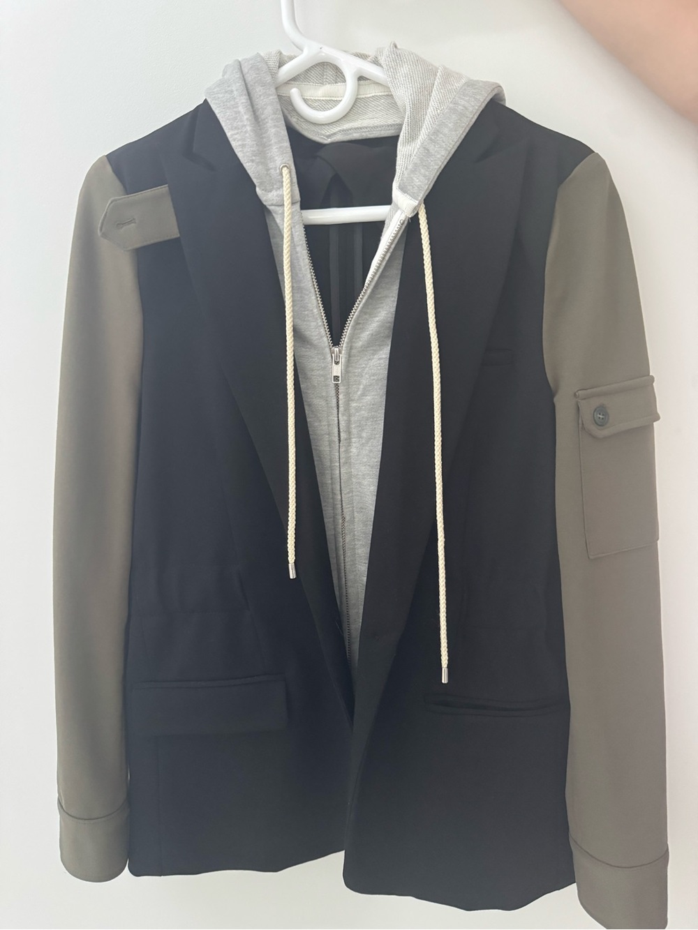 Central Park West Black and Olive Blazer with Grey Sweatshirt removable Dicky